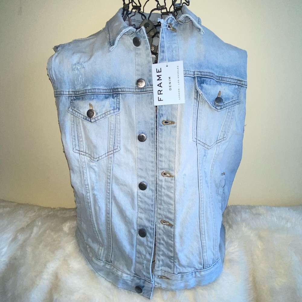 Frame Denim Oversized  Trucker Vest, size XL light blue